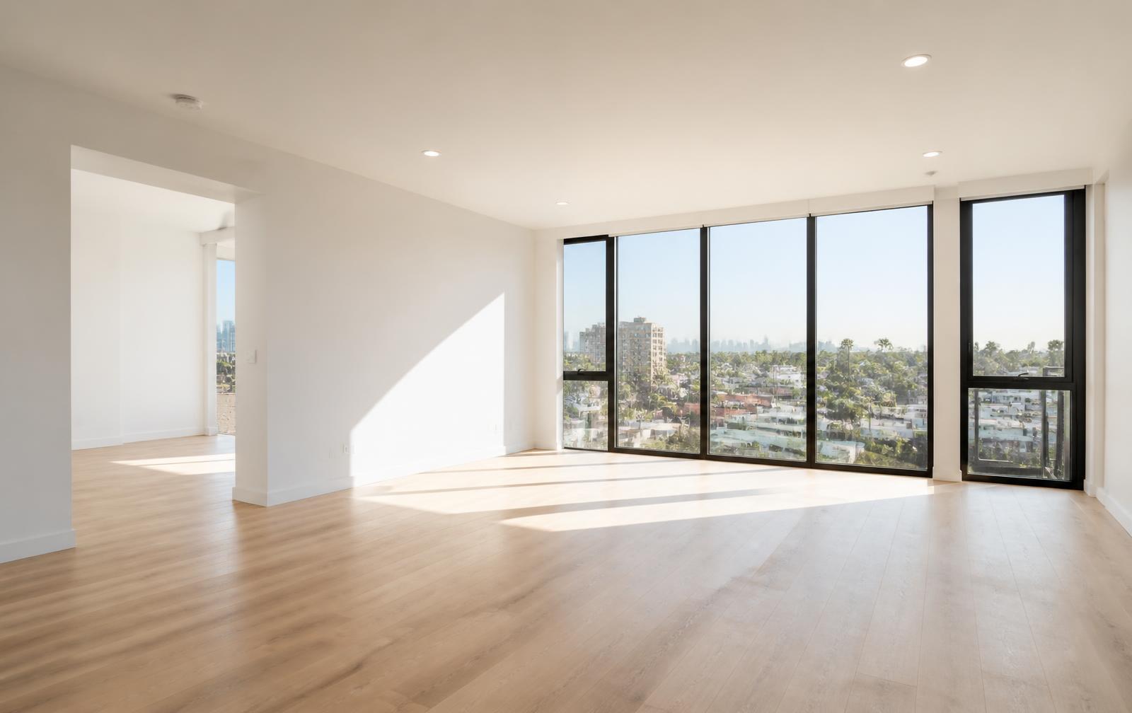 Bright, empty modern Los Angeles rental apartment prepared for photography